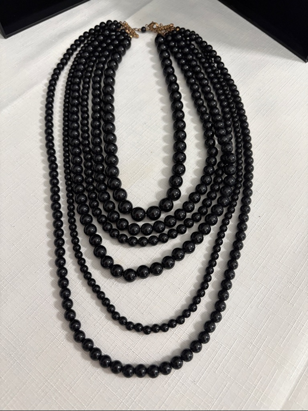 Vintage Black Multi-Strand Beaded Necklace - Elegant Layered Jewelry